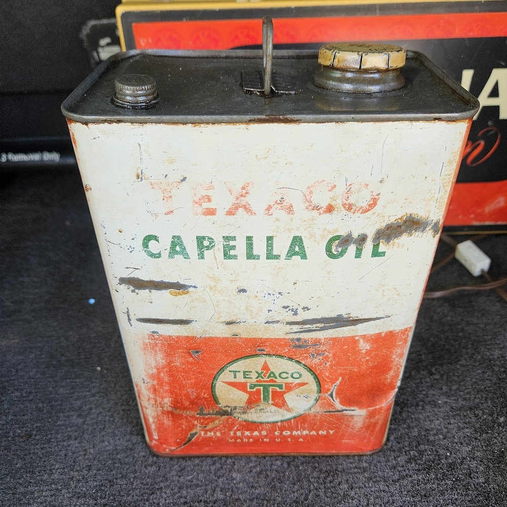Vintage TEXACO CAPELLA OIL "D" WAXFREE 1-GALLON Tin Can Empty Collectibles